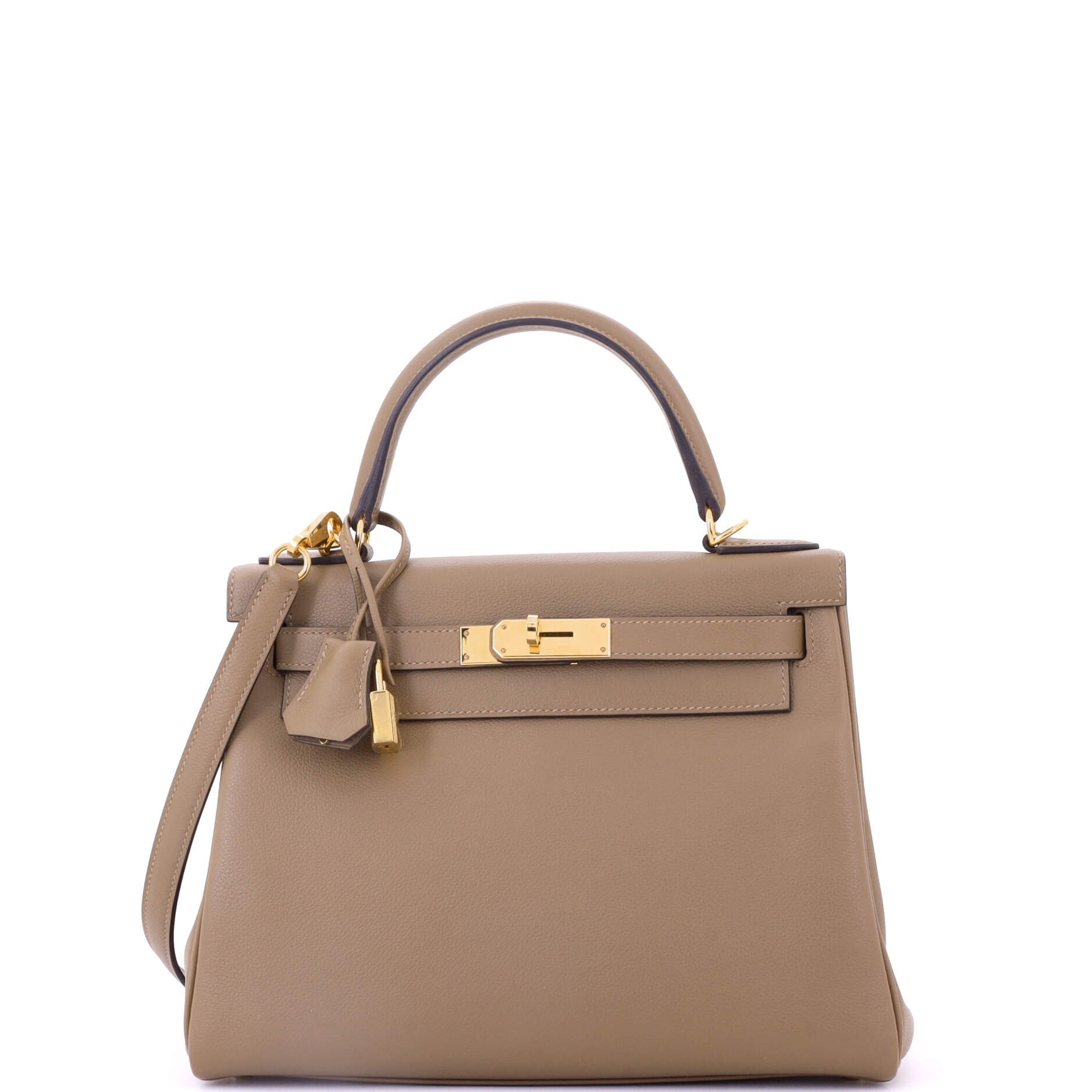 Hermes Kelly Handbag Beige De Weimar Evercolor with Gold Hardware 28