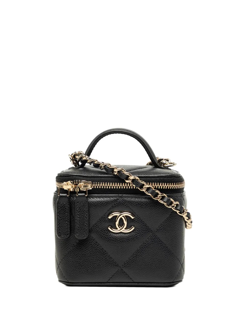 2021-2026 Mini CC Quilted Caviar Top Handle Vanity Case With Chain satchel