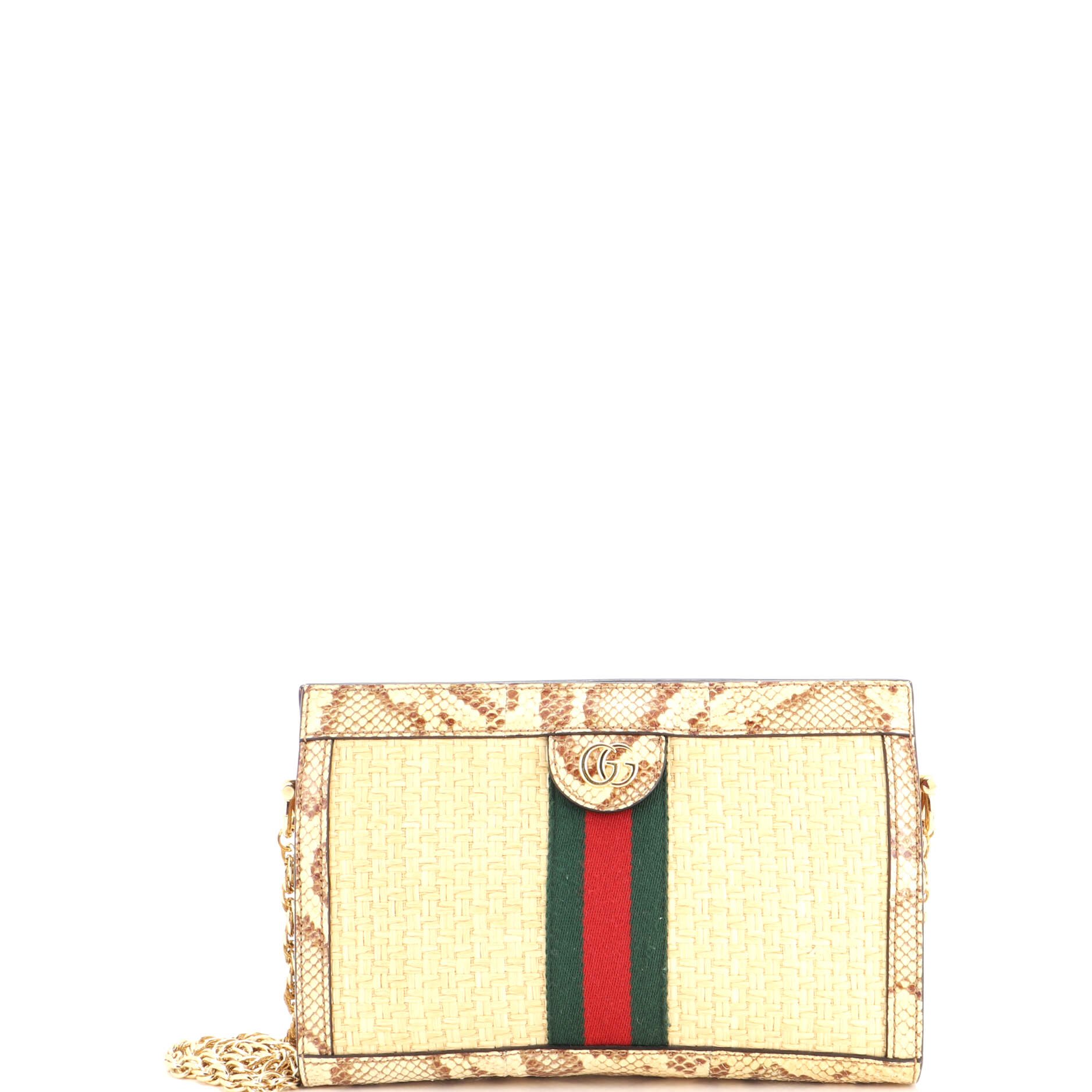 Ophidia Chain Shoulder Bag Raffia with Snakeskin Small