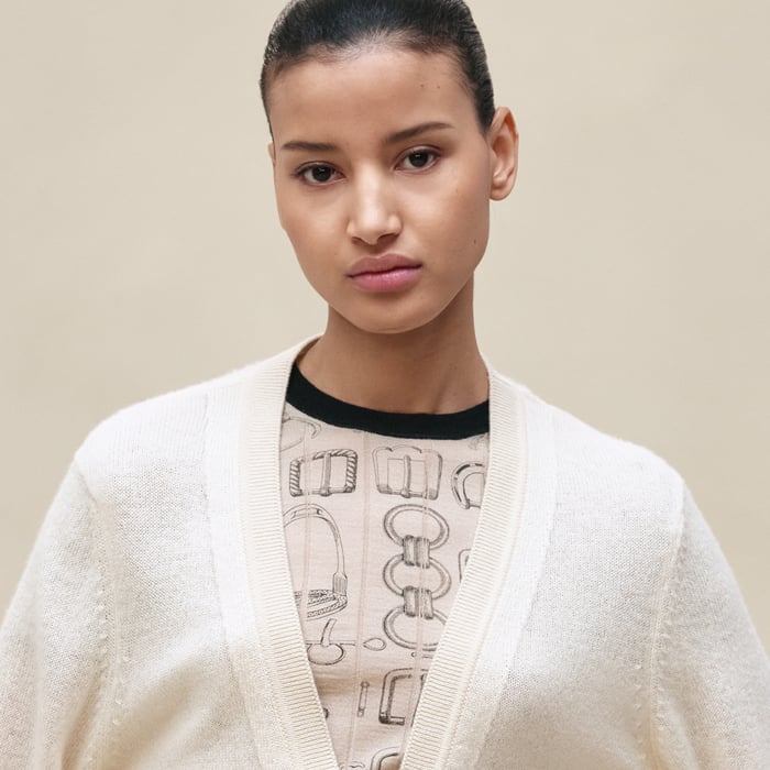 Blanc Naturel "l'Enseigne Du Sellier" Buttoned Cashmere Cardigan
