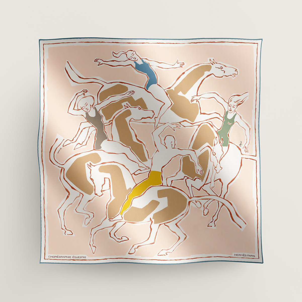 HERMES スカーフ CHOREGRAPHIE EQUESTRE Hermès Choreographie Equestre scarf 70 Rose Nacre/Blanc/Camel