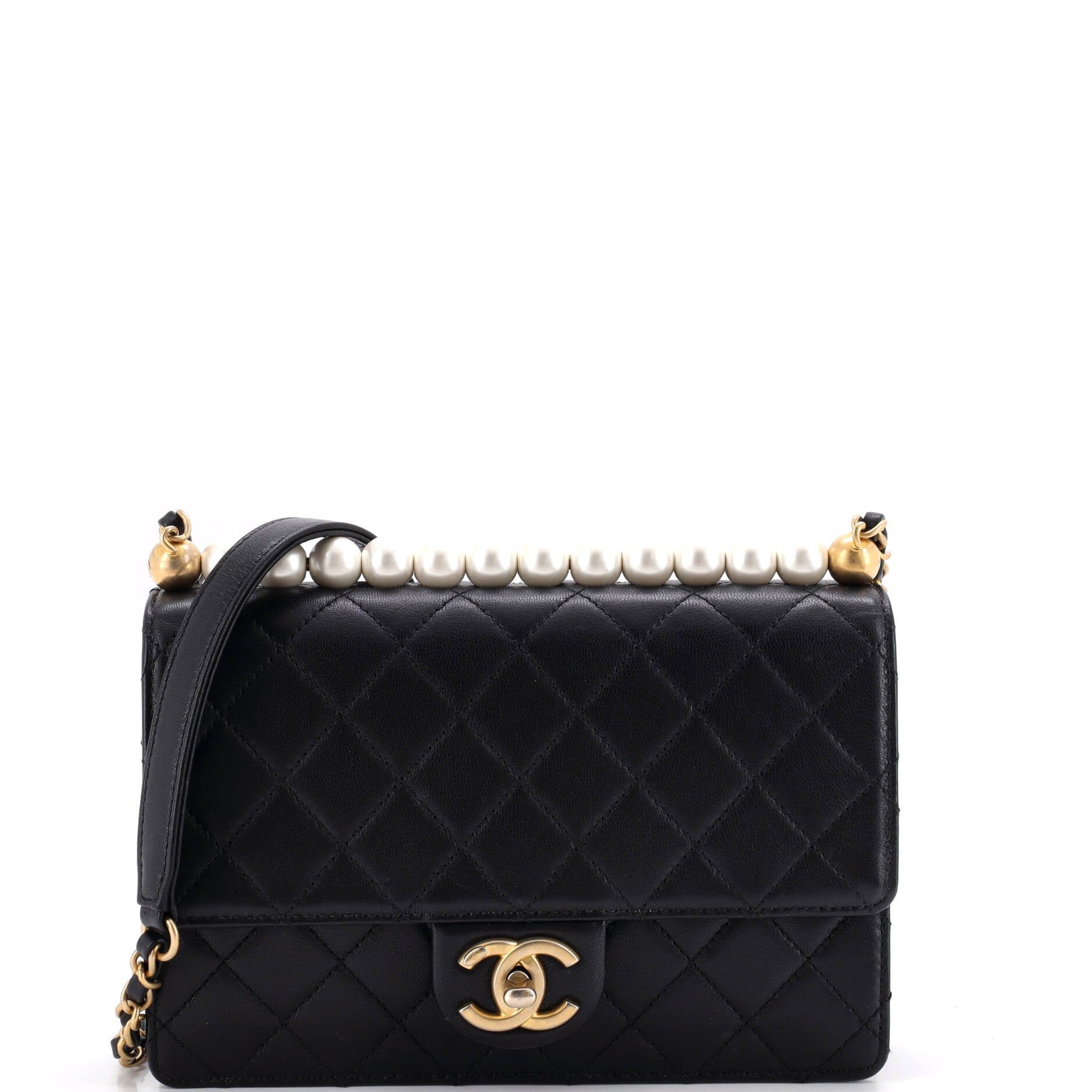 Chic Pearls Flap Bag Quilted Lambskin Small