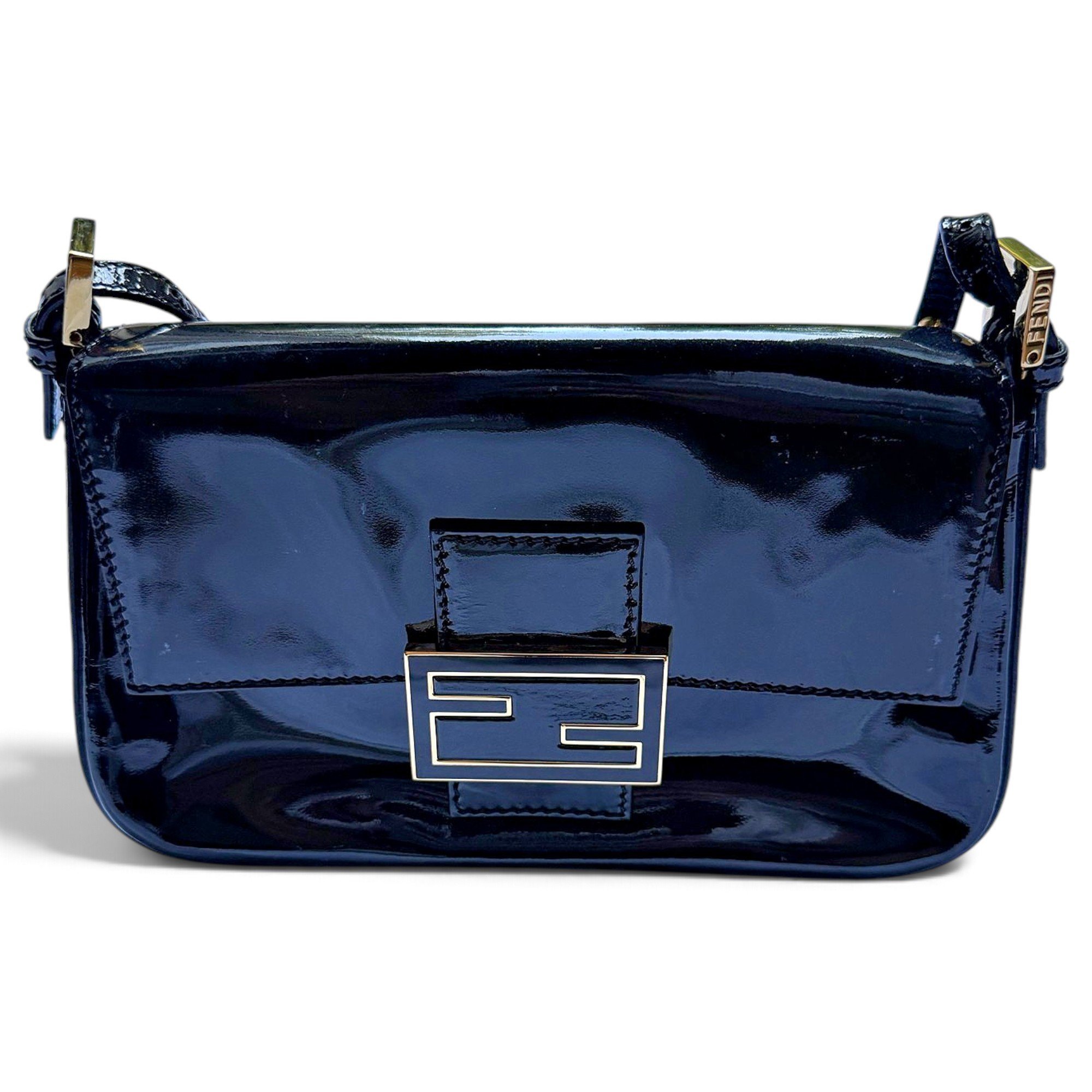 Baguette patent leather handbag