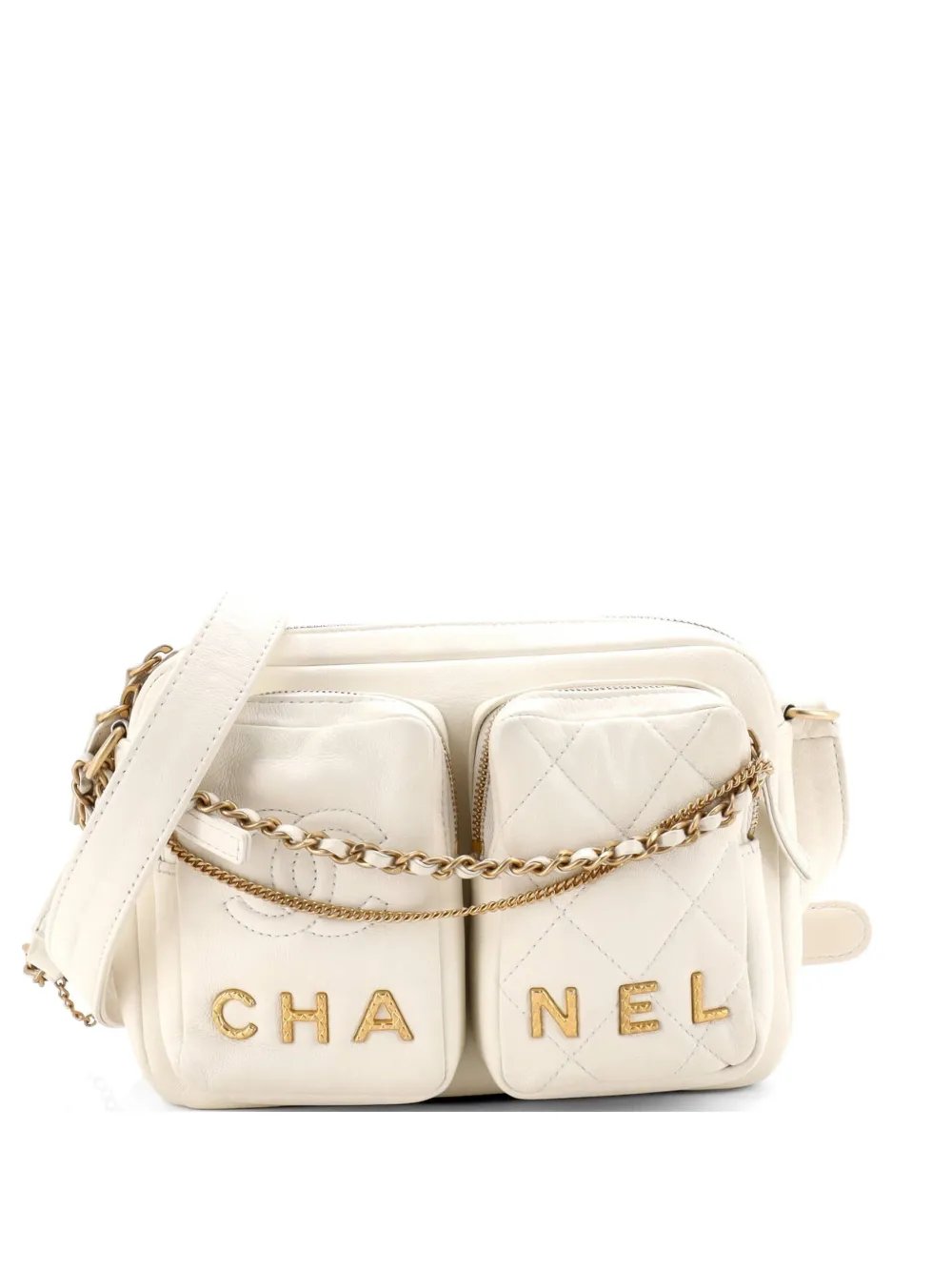 Logo Twin Pockets Chain Camera Case Quilted Calfskin Small shoulder bag