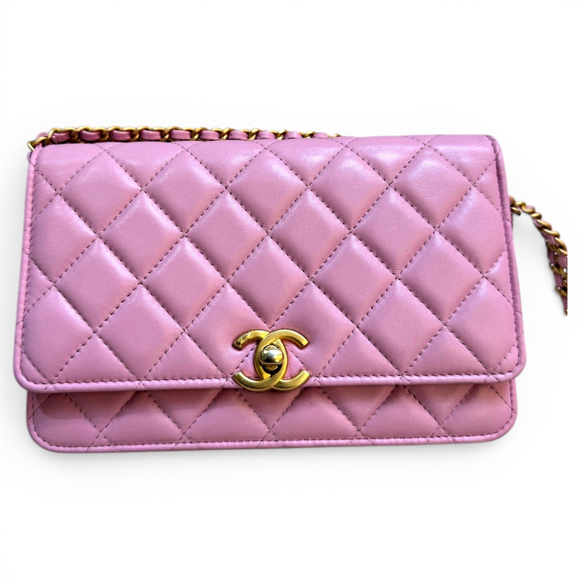 Trendy CC Wallet on Chain leather handbag