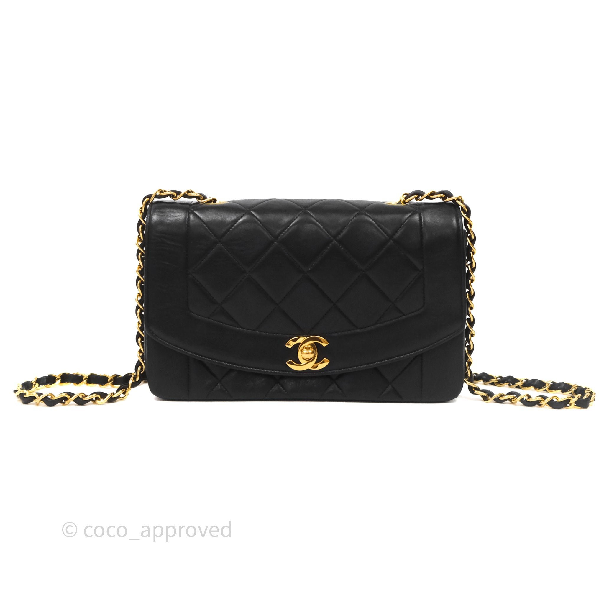 Chanel Vintage Small Quilted Classic Diana Flap Bag Black Lambskin 24K Gold Hardware