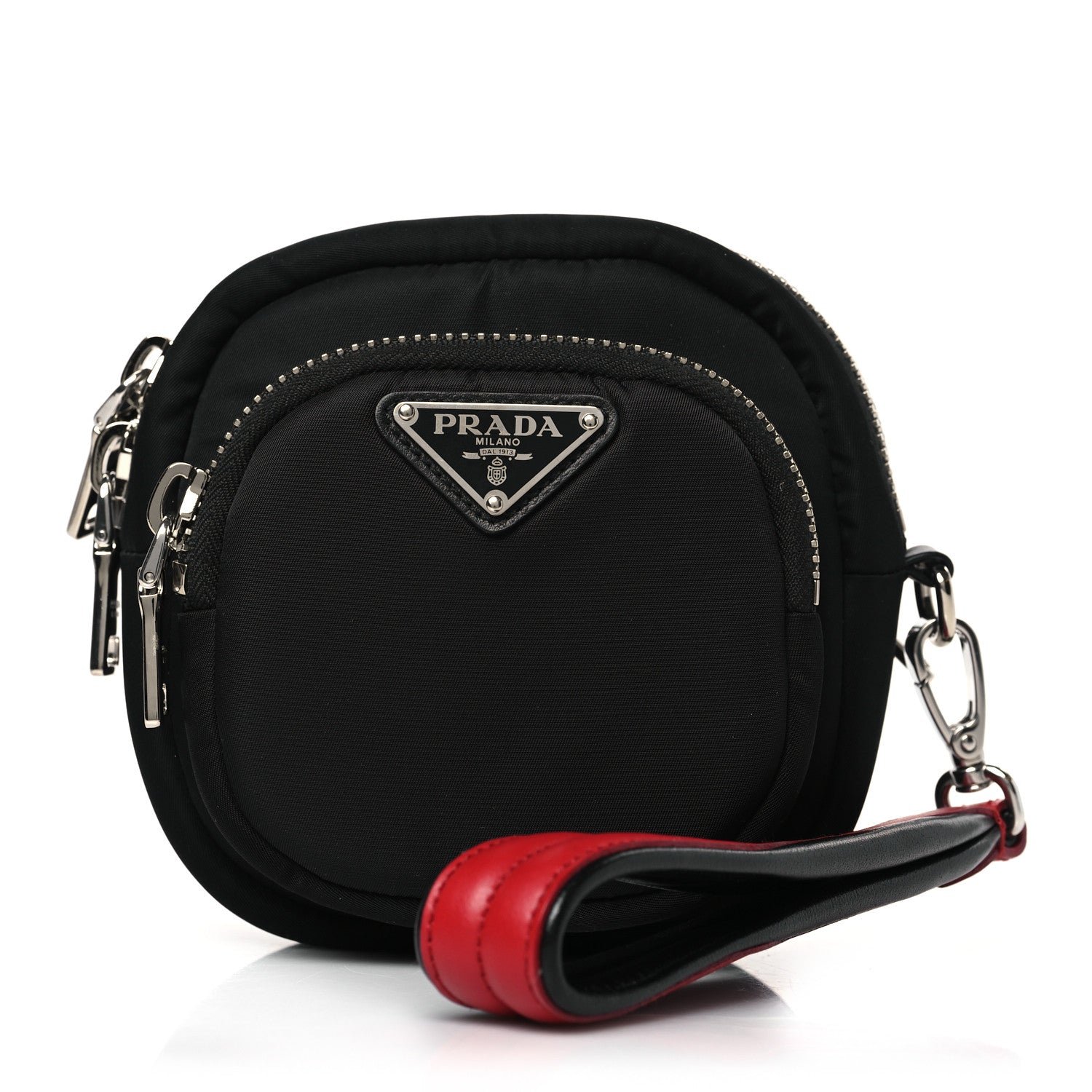 Prada Tessuto Nylon Pocket Small Wristlet Pouch Black Fuoco