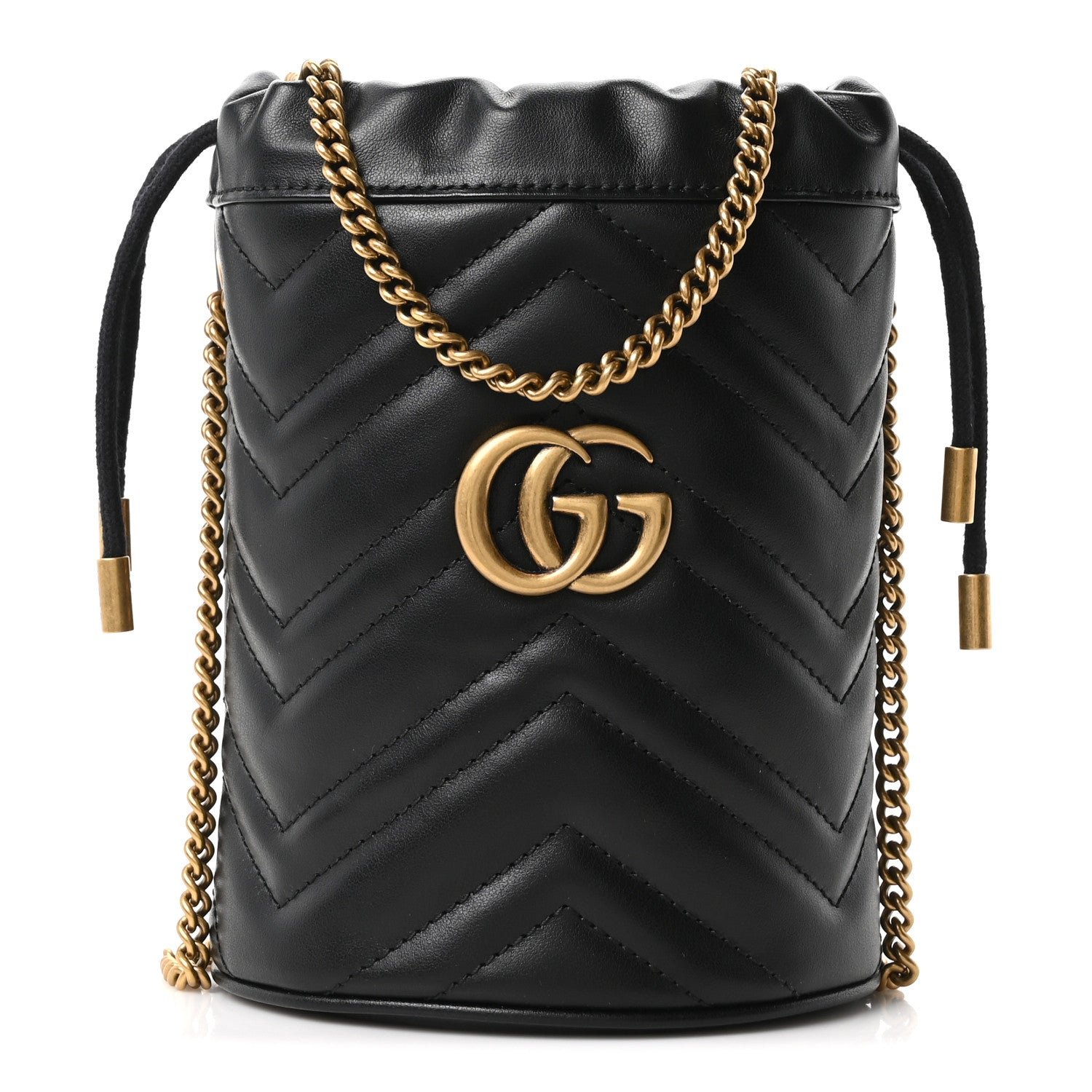 Gucci Calfskin Matelasse Mini GG Marmont 2.0 Bucket Bag Black