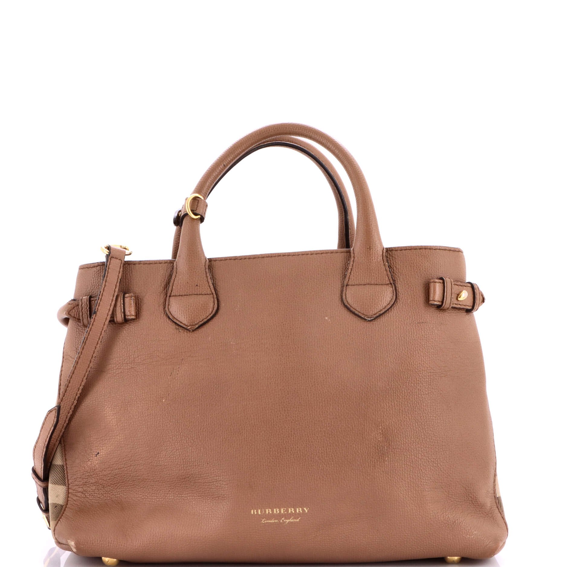 Banner Tote Leather and House Check Canvas Medium