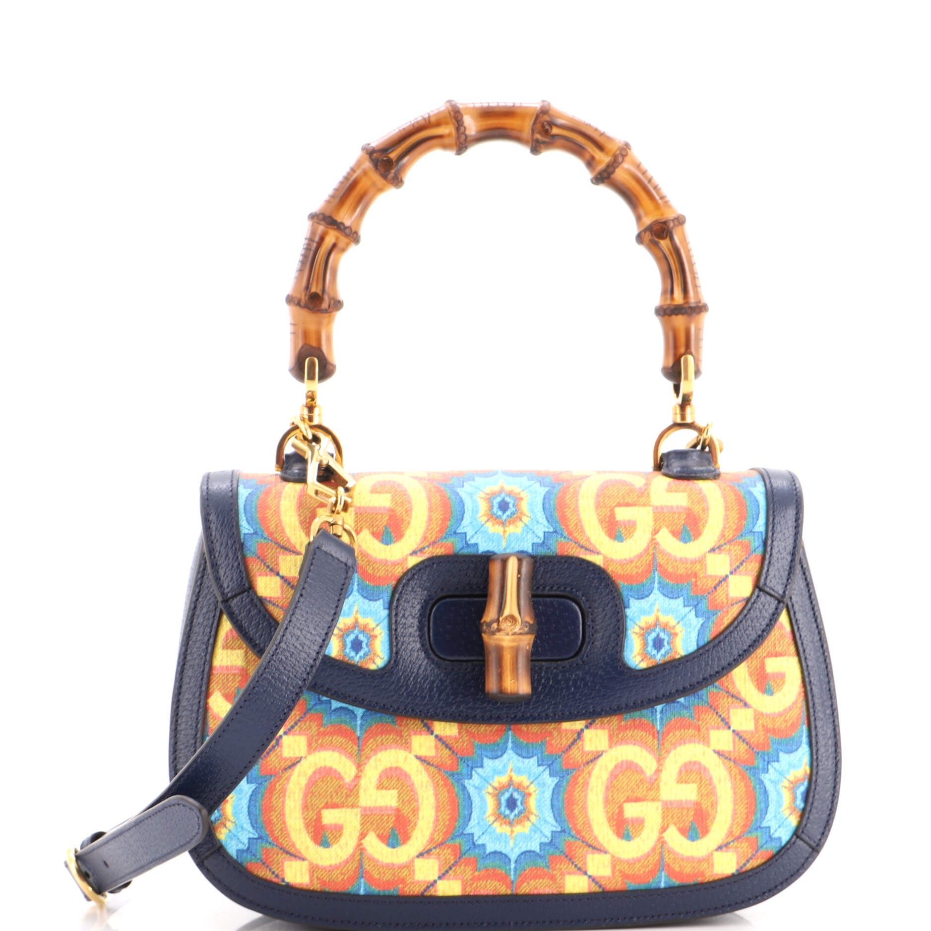 Gucci Bamboo 1947 Top Handle Bag Kaleidoscope Print GG Coated Canvas Medium