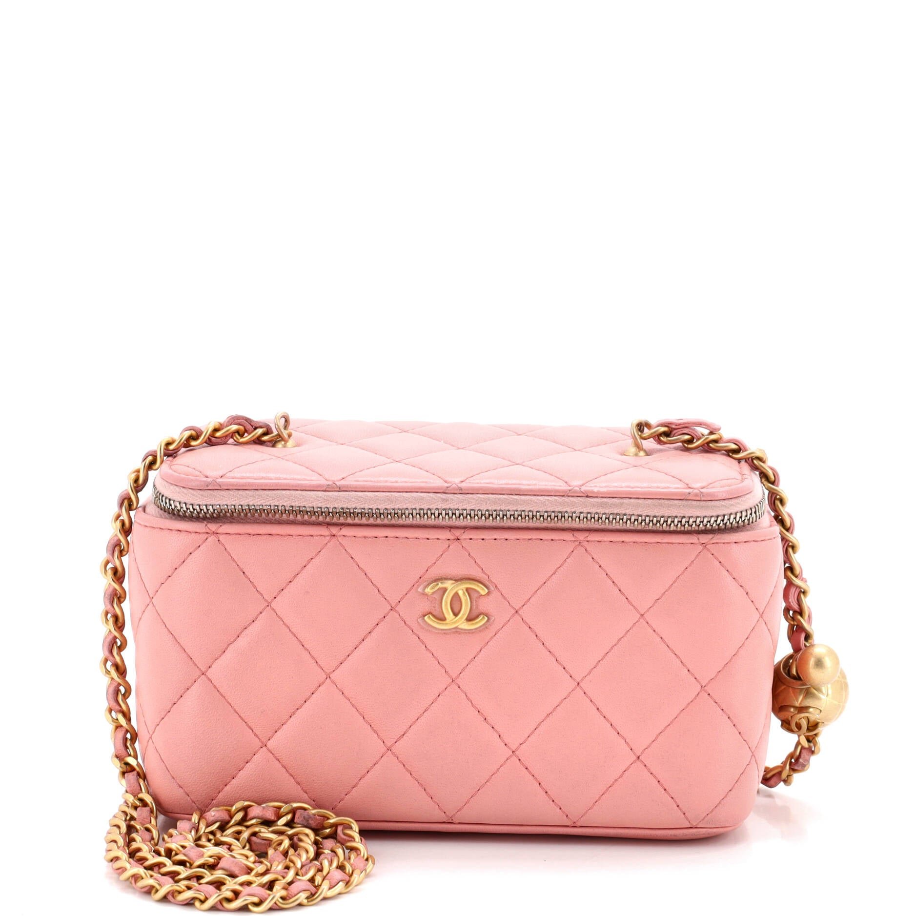 Pearl Crush Vanity Case with Chain Quilted Lambskin Small