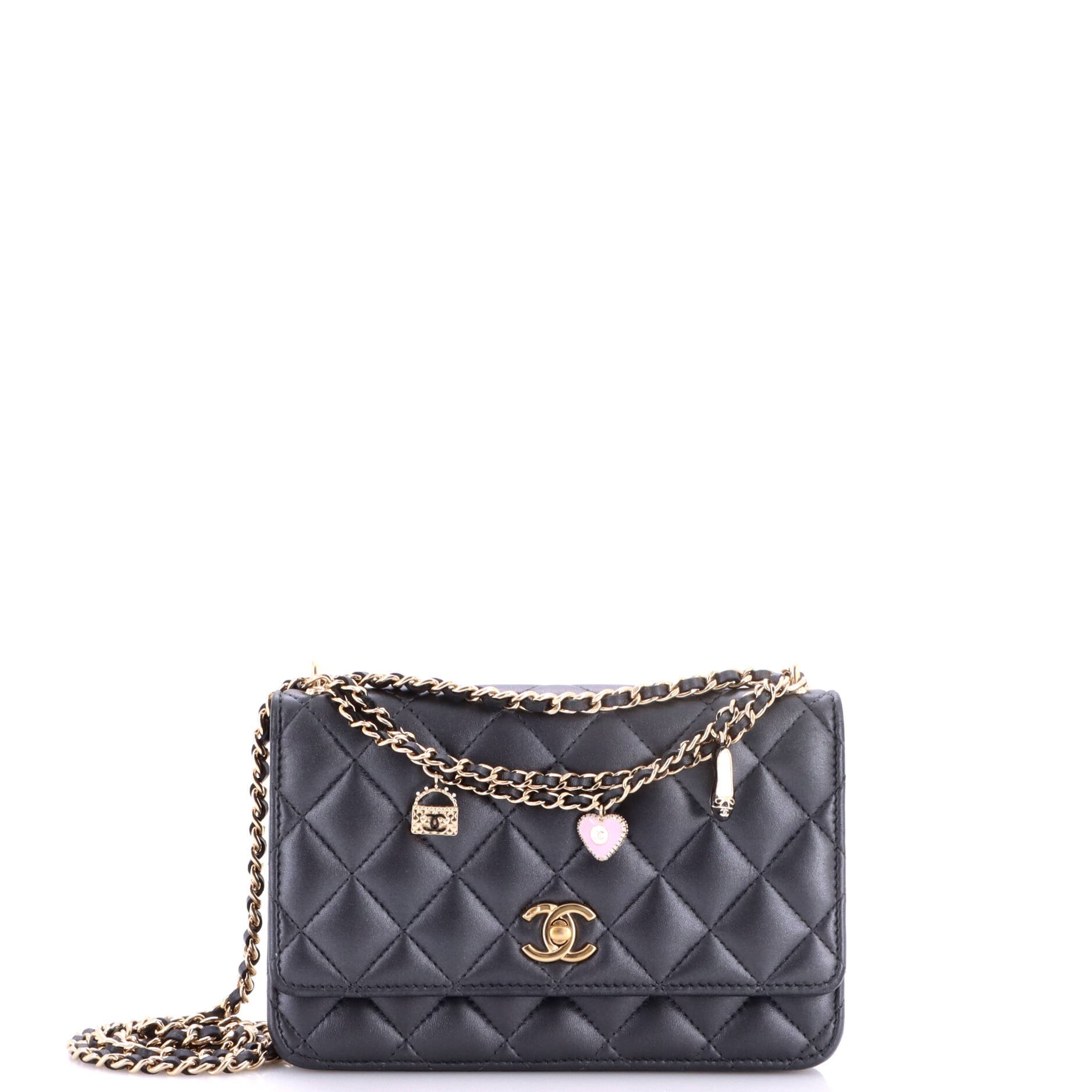 Flap Bag Charms Strap Wallet on Chain Quilted Lambskin