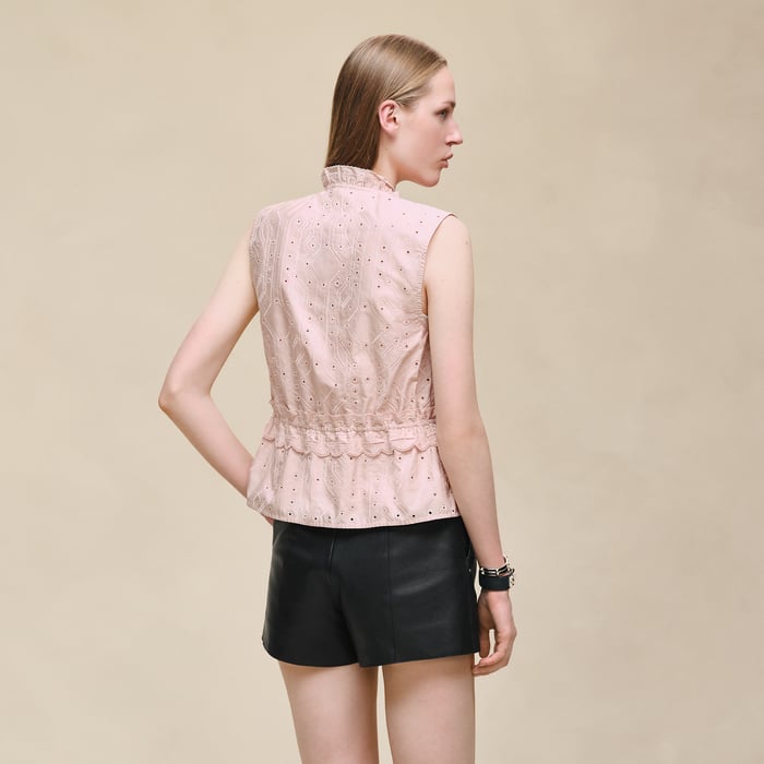 Rose Palomino Blouse Brodée Sans Manches