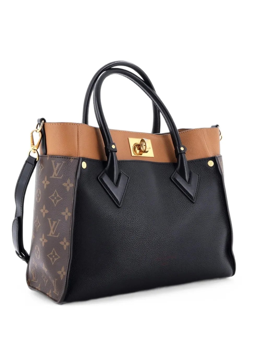 On My Side Leather with Monogram Canvas MM tote bag