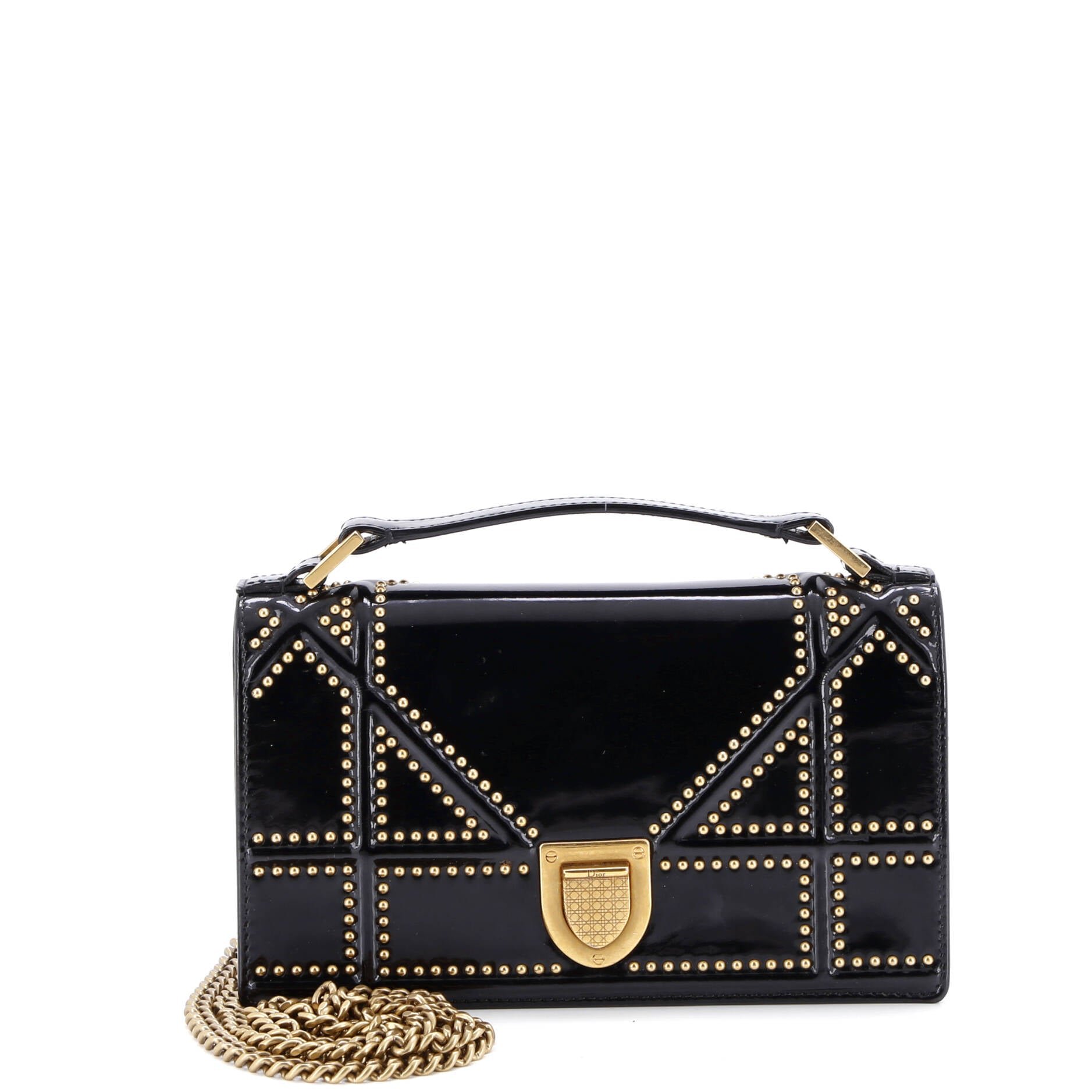 Dior Diorama Chain Flap Clutch Studded Patent