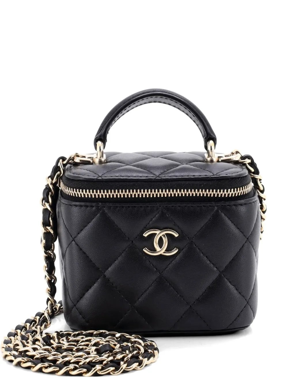 Classic Top Handle Vanity Case with Chain Quilted Lambskin Mini crossbody bag