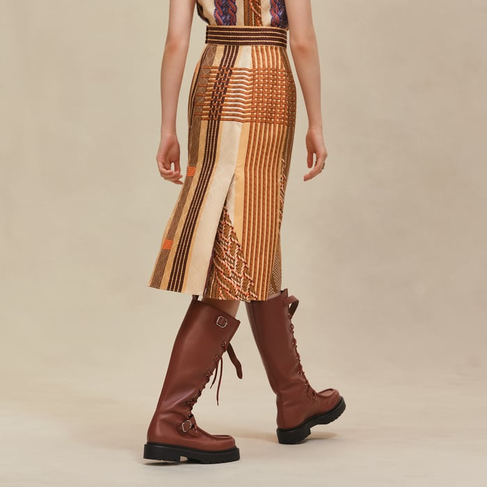 "Dressage Tressage" Pleated Skirt With Slit