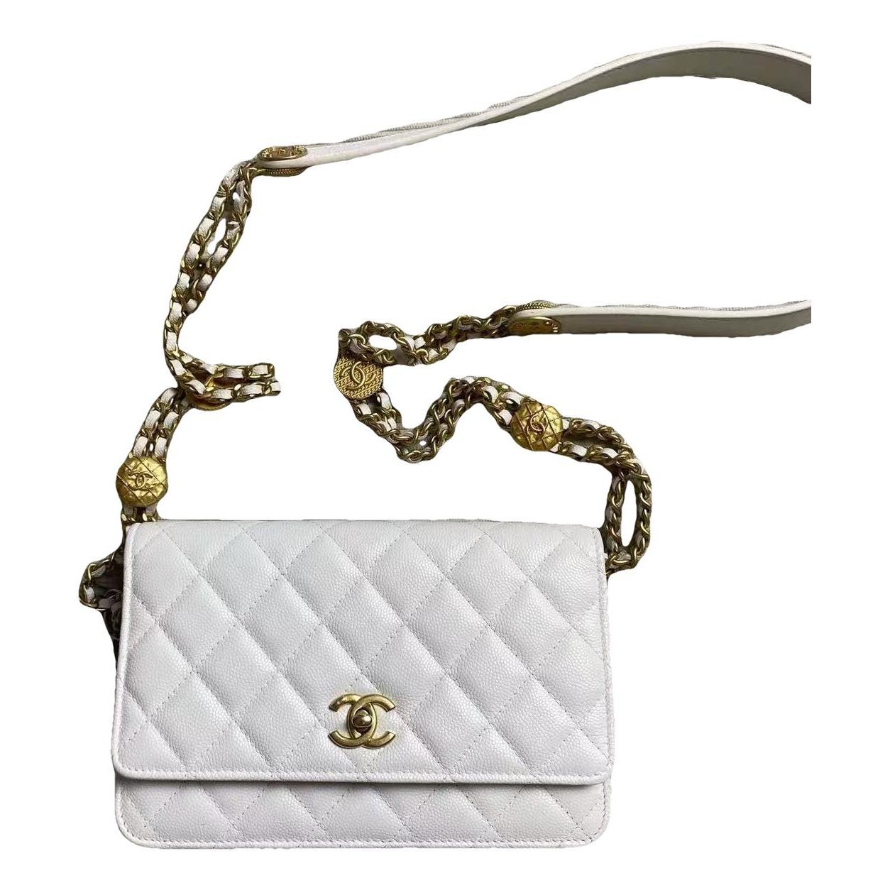 Trendy CC Wallet on Chain leather handbag