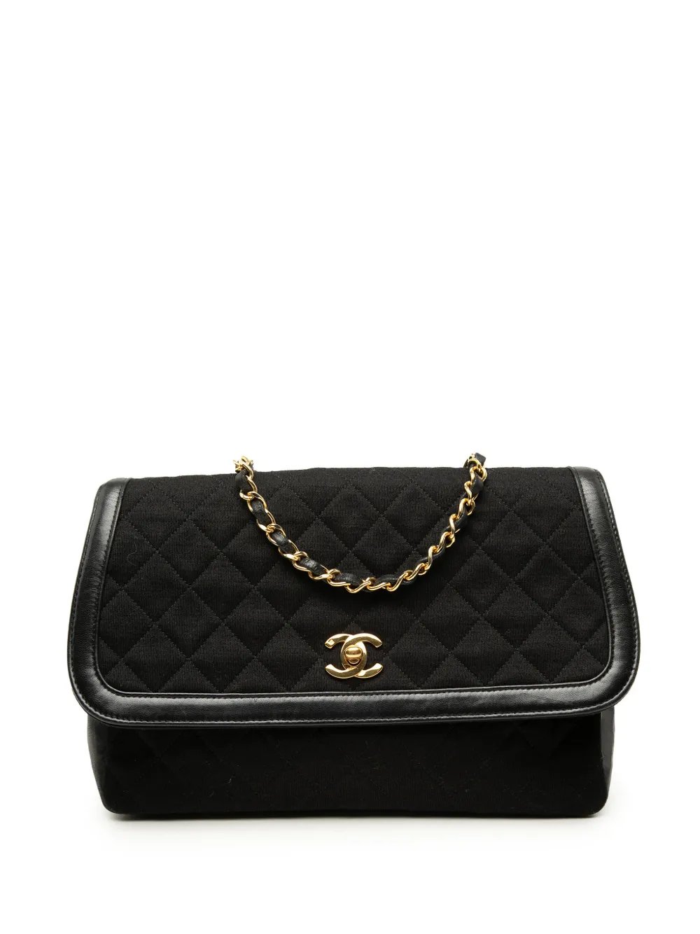 Chanel 1989-1991 CC Quilted Jersey and Lambskin Trimmed Single Flap crossbody bag