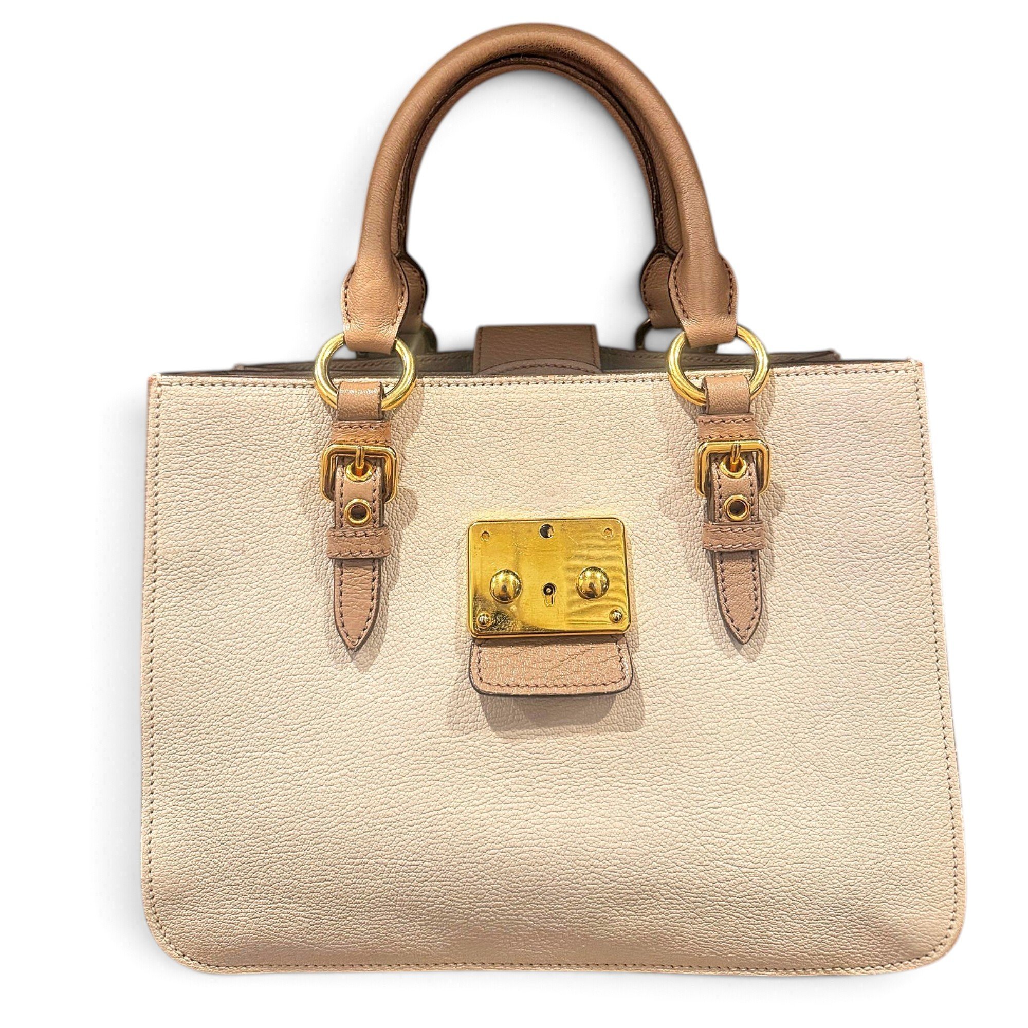 Madras leather tote