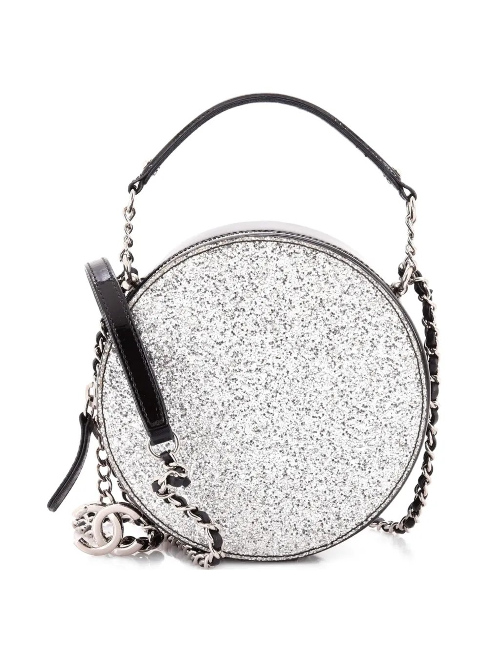 Evening On The Moon Round Evening Bag Glittered PVC with Patent Mini crossbody bag