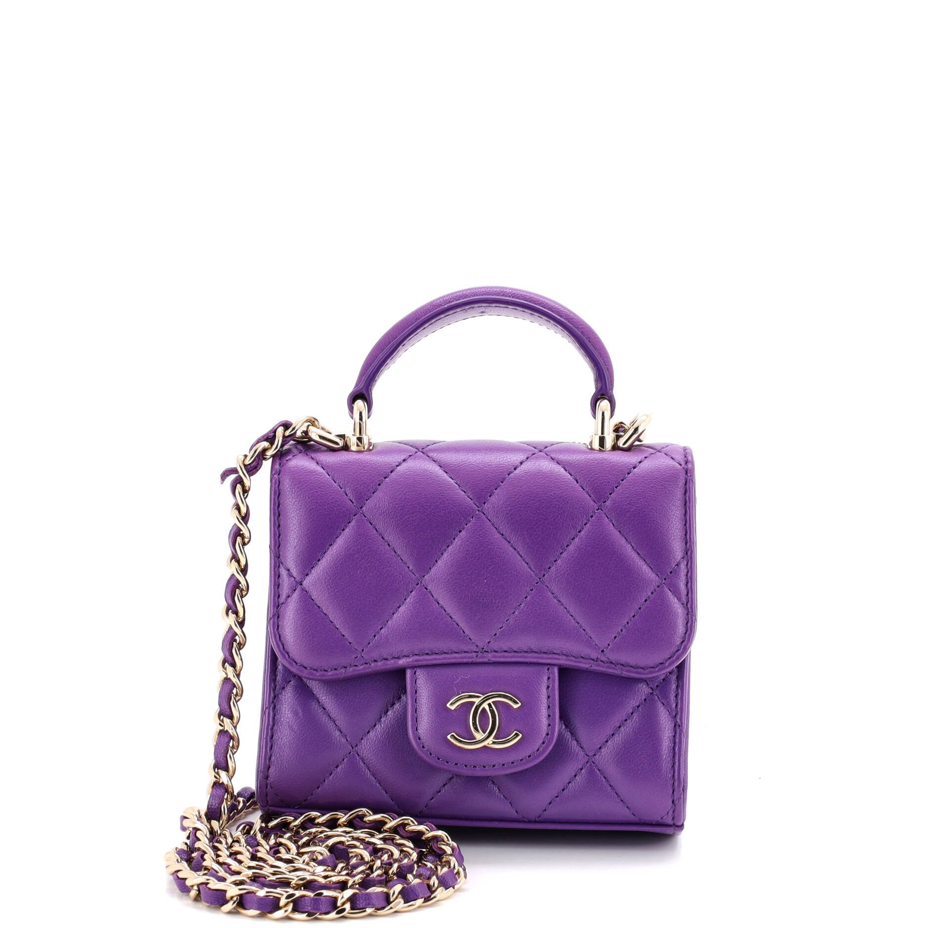 Square Classic Flap Top Handle Clutch with Chain Quilted Lambskin