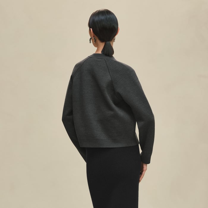 Gris Volcanique "H En Biais" Long-sleeve Reversible Cardigan