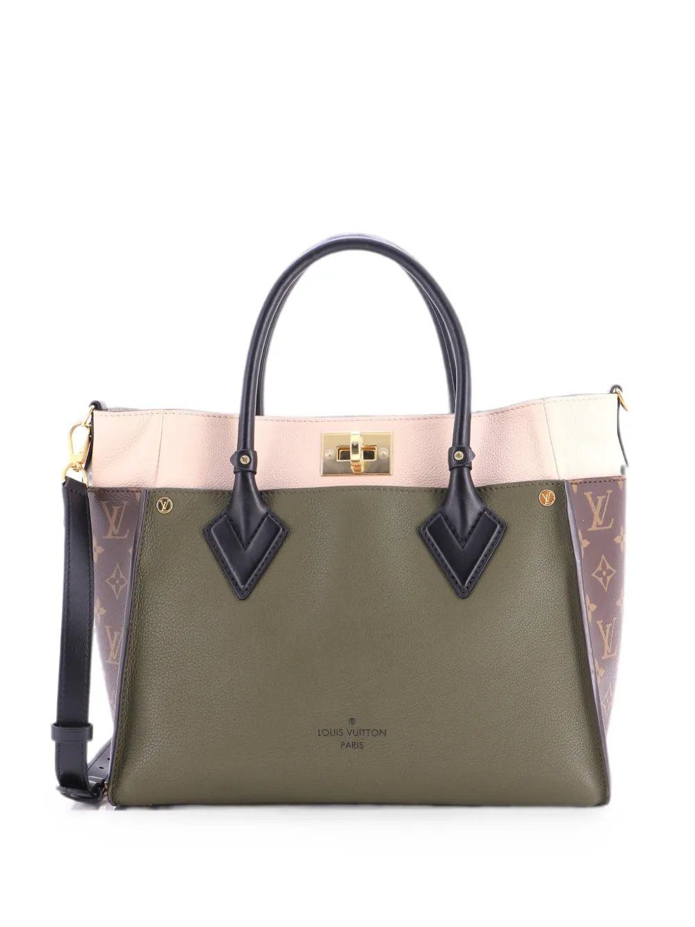 On My Side Leather with Monogram Canvas MM tote bag