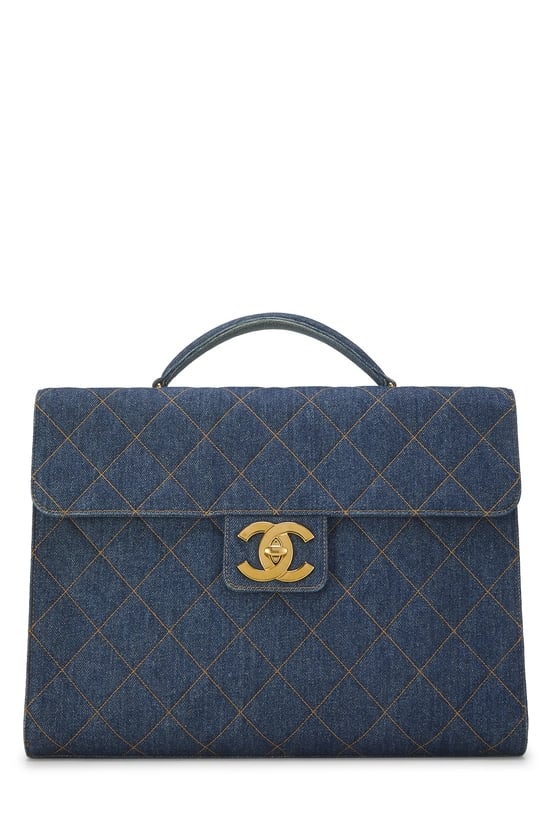 Blue Quilted Denim Briefcase