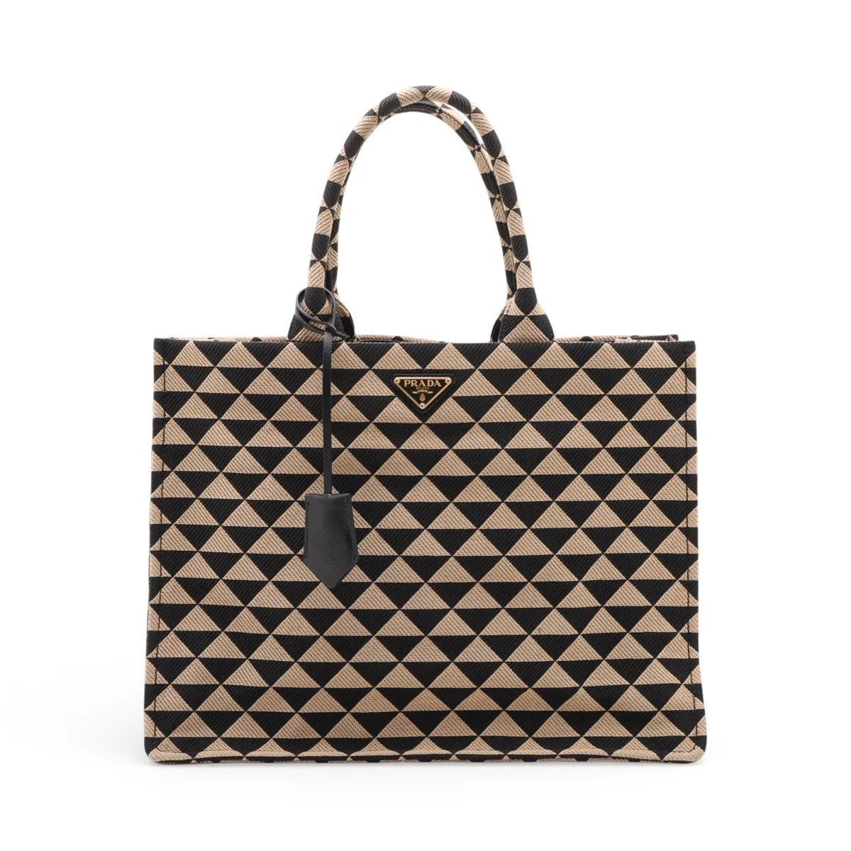 Prada Embroidery Fabric Tote bag Beige x black