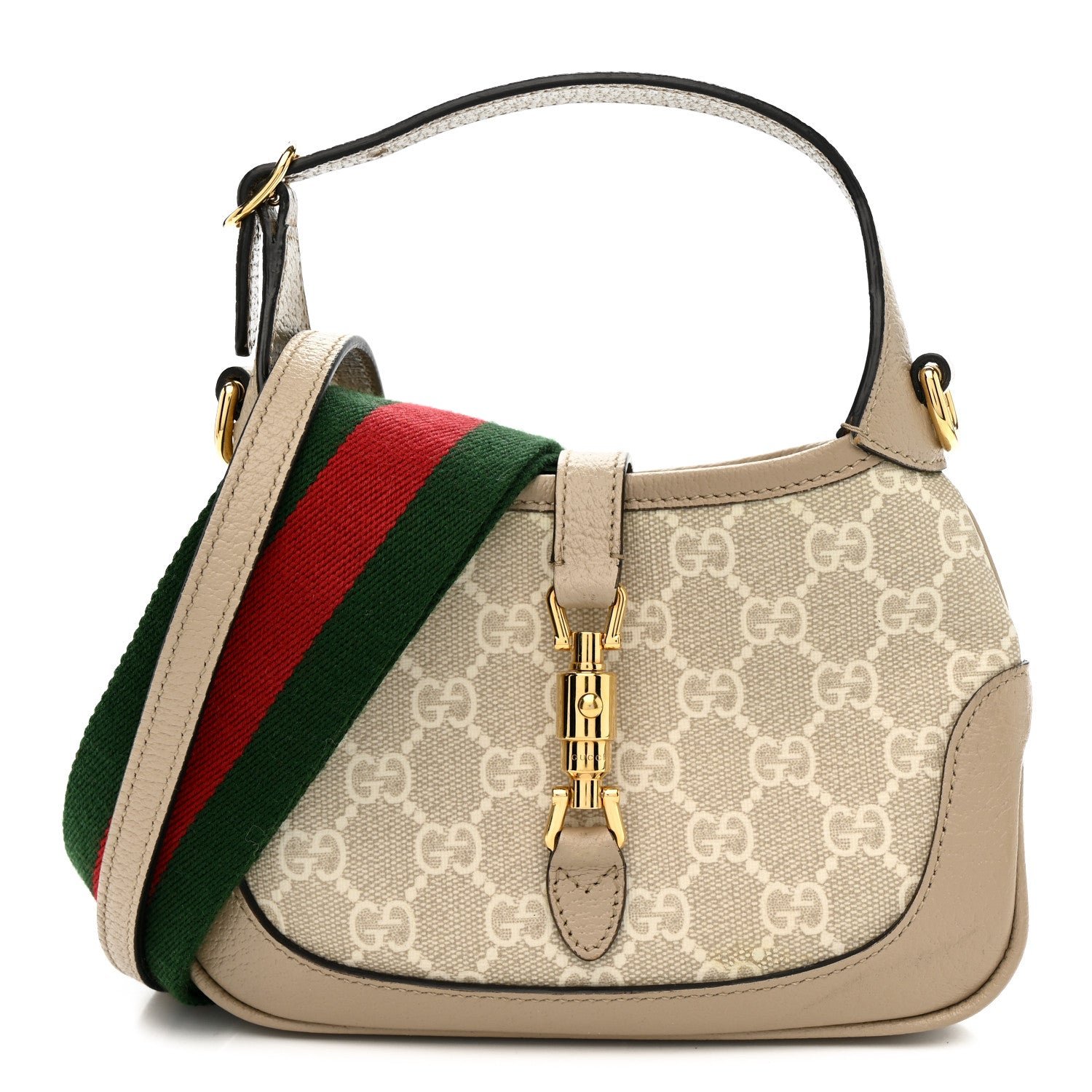 Gucci Gucci GG Supreme Monogram Textured Dollar Calfskin Mini Jackie 1961 Hobo Beige Mystic White Oatmeal