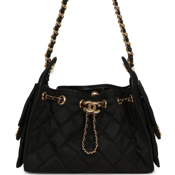 Chanel Mini 25 Hobo Bag Black Nylon, Calfskin Gold Hardware