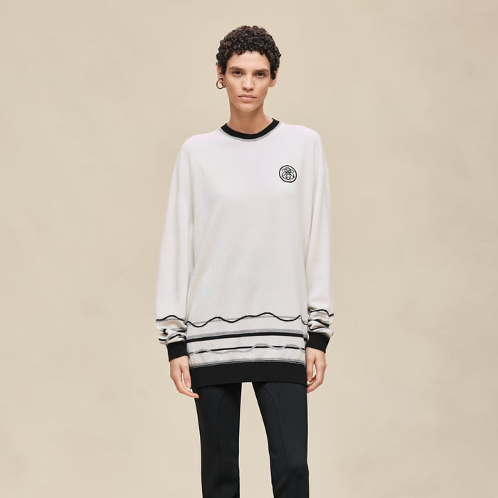 Blanc Nacre "Ex-libris" Long-sleeve Tunic Sweater