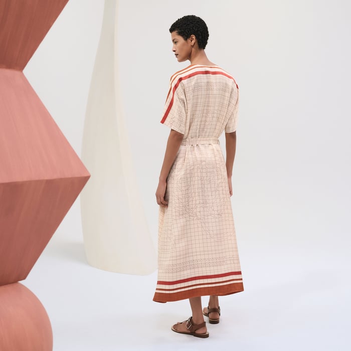 Beige Kaolin "Coaching Deja Vu" Belted Caftan