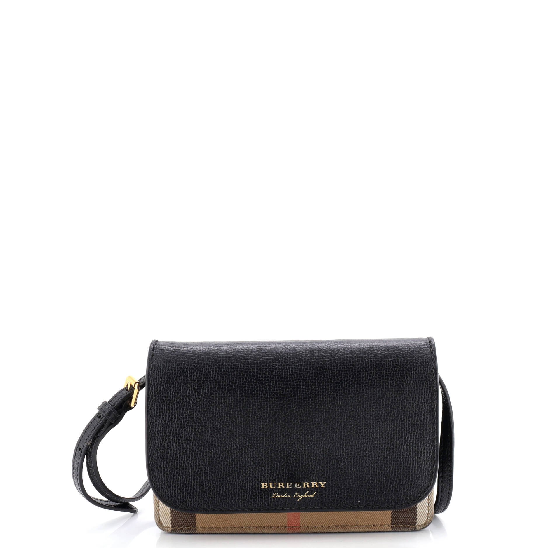 Burberry Hampshire Wallet on Chain Leather and House Check Canvas