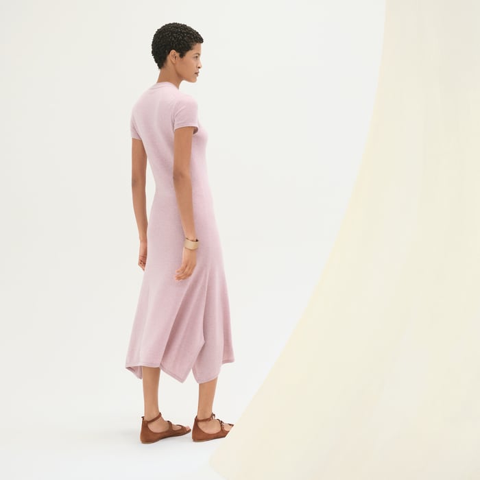 Rose Pâle Short-sleeve Long Cashmere Dress