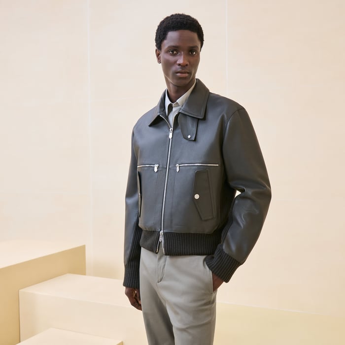 Kaki Rib-trim Jacket