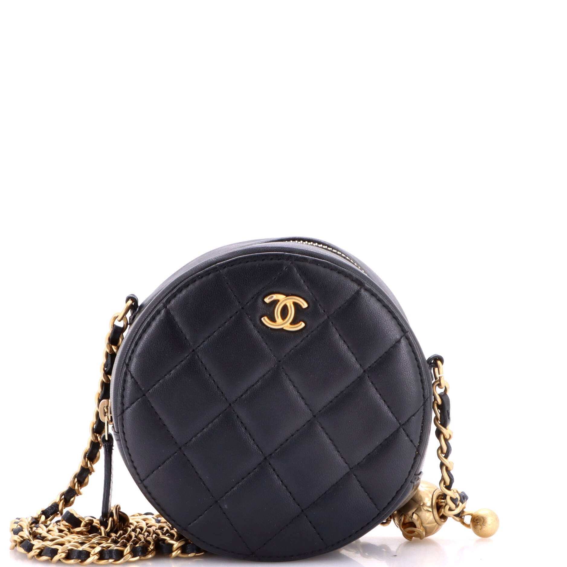 Pearl Crush Round Clutch with Chain Quilted Lambskin