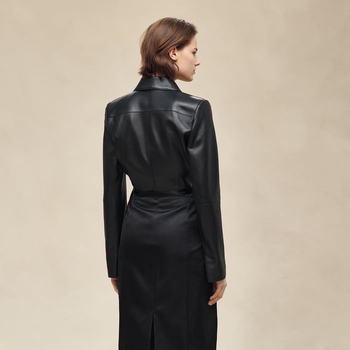 Noir Wrap Leather Suit Jacket