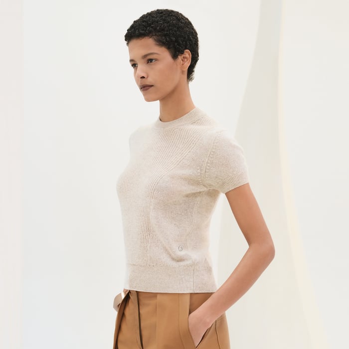 Beige Naturel Cashmere Short-sleeve Sweater