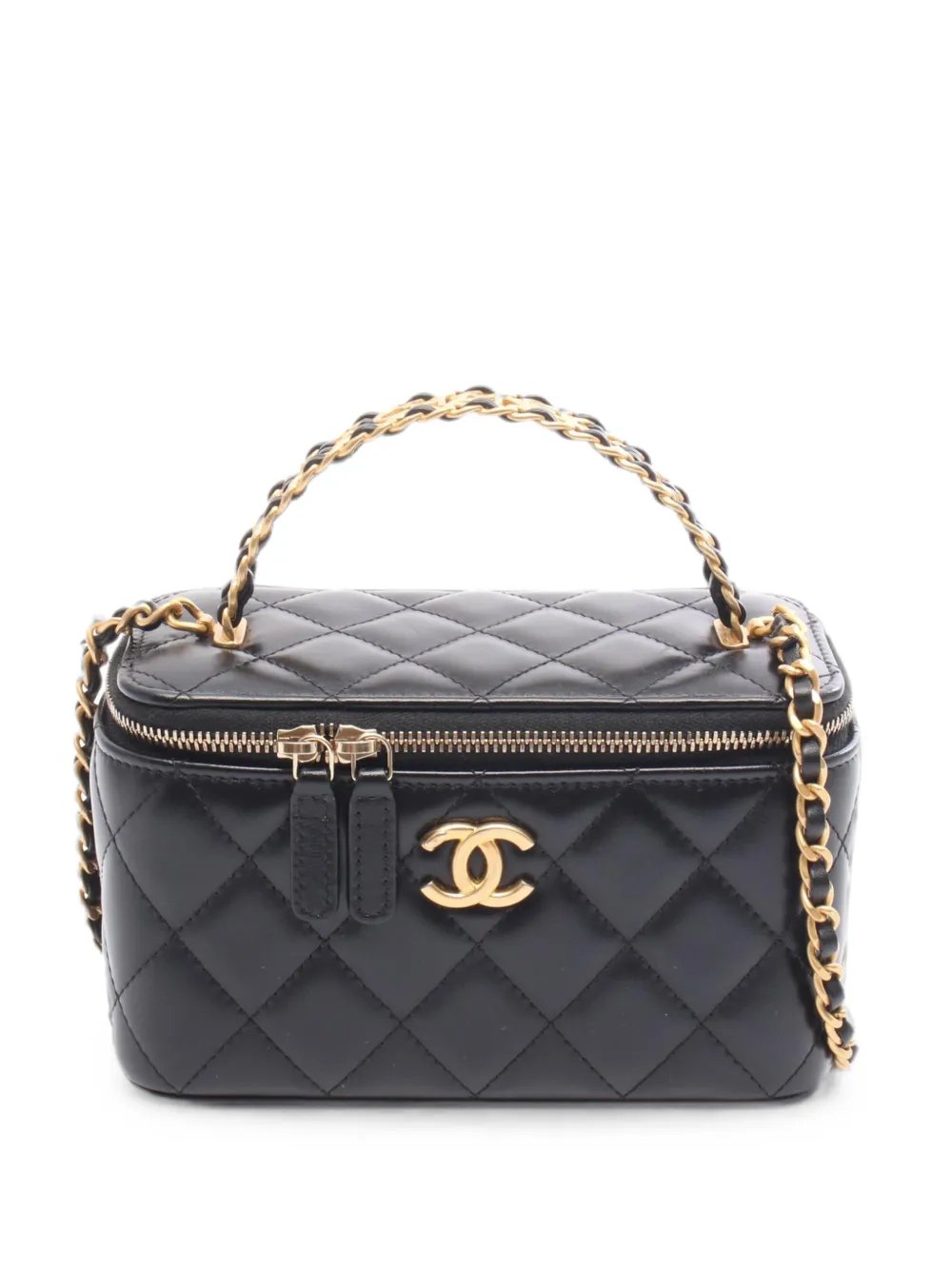 2021-2026 Small Lambskin Top Handle Vanity Case with Chain satchel