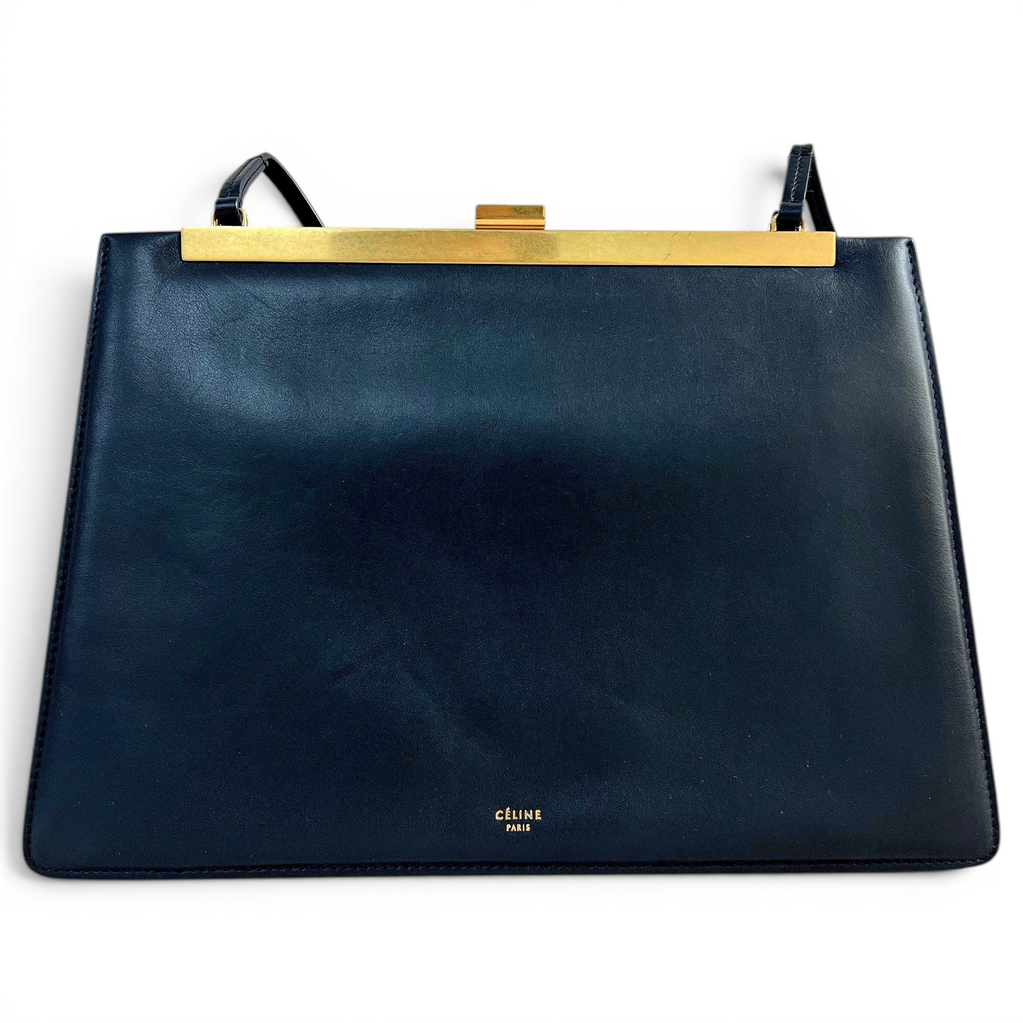 Clasp leather handbag