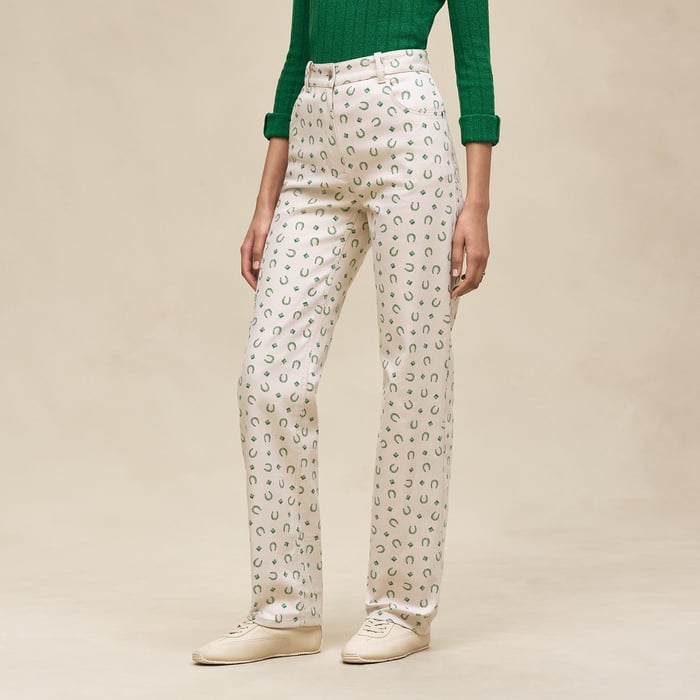 Beige Glaise "Porte-bonheur Bandana" Straight Leg Pants