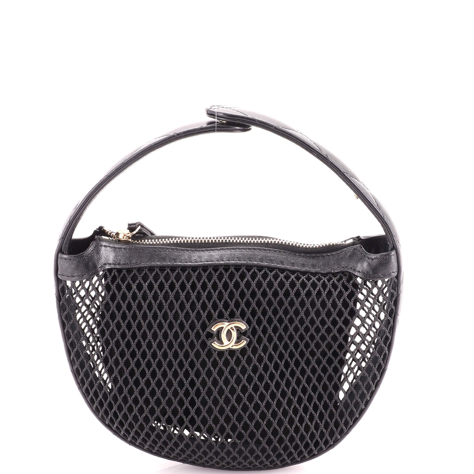 Chanel CC Hobo Pouch Bag Mesh with Quilted Leather