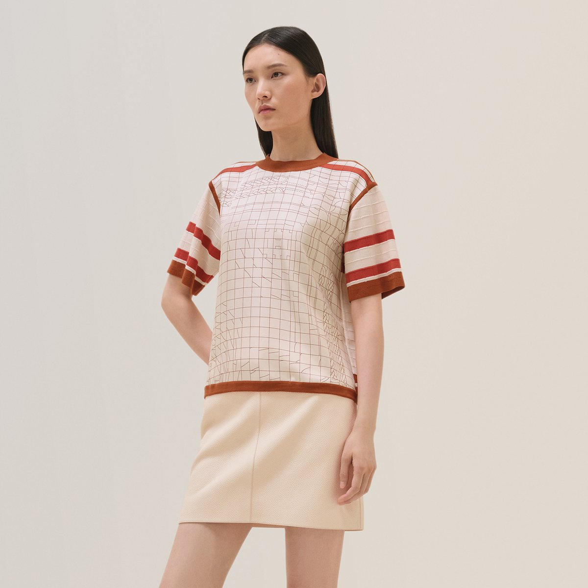 "Coaching Deja Vu" short-sleeve twillaine sweater