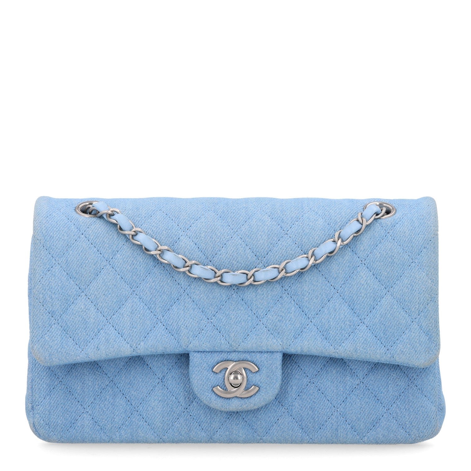 Chanel Denim Quilted Medium Double Flap Light Blue