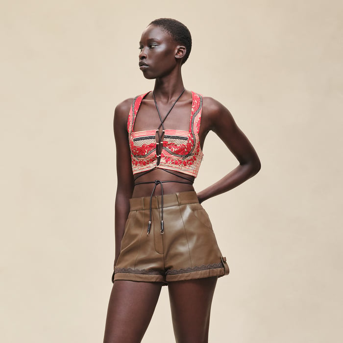Marron Muschio Fine Shiny Lambskin Shorts