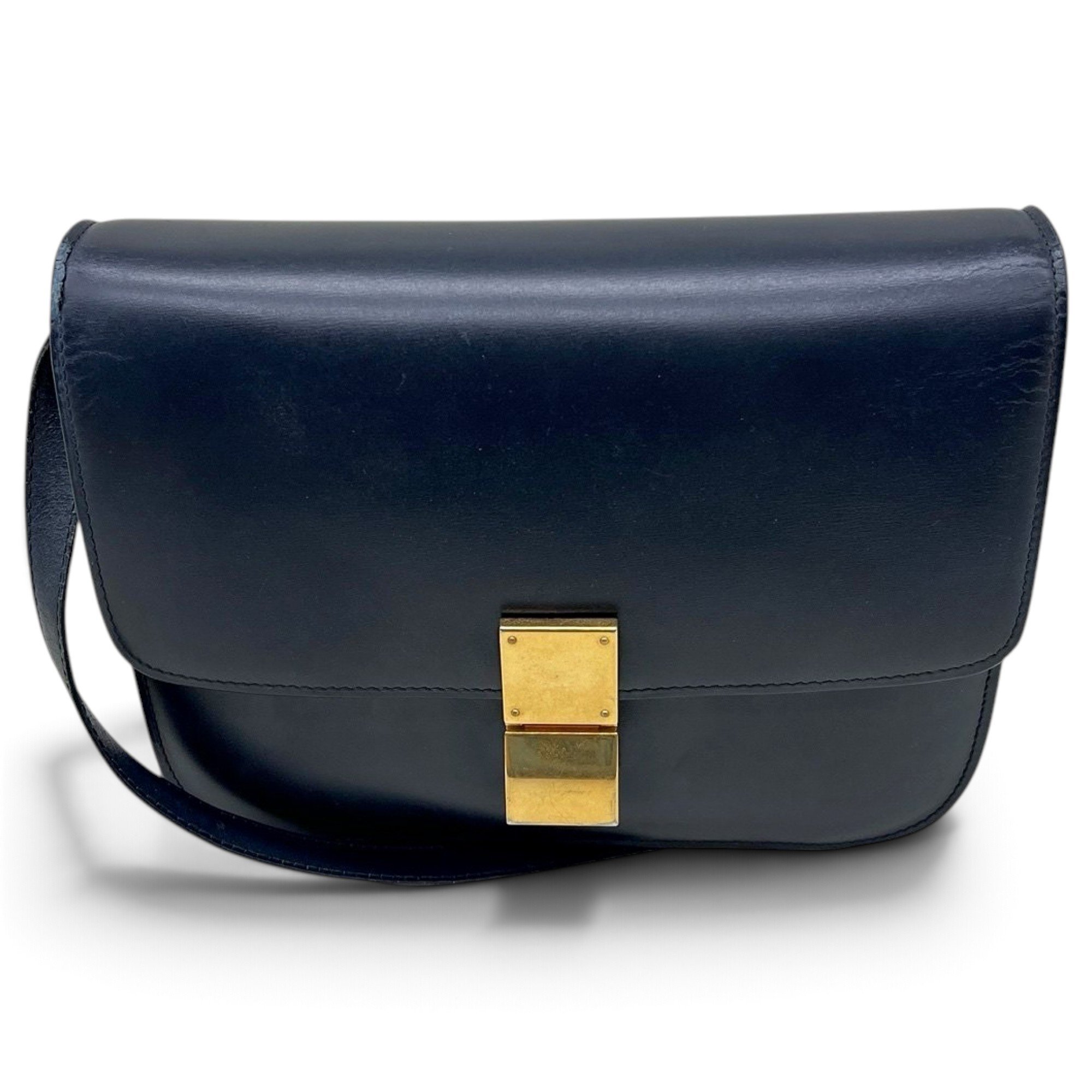 Clasp box leather handbag