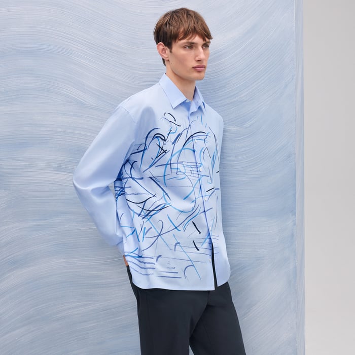 Bleu Pâle "Esquisse Au Galop" Boxy Fit Shirt