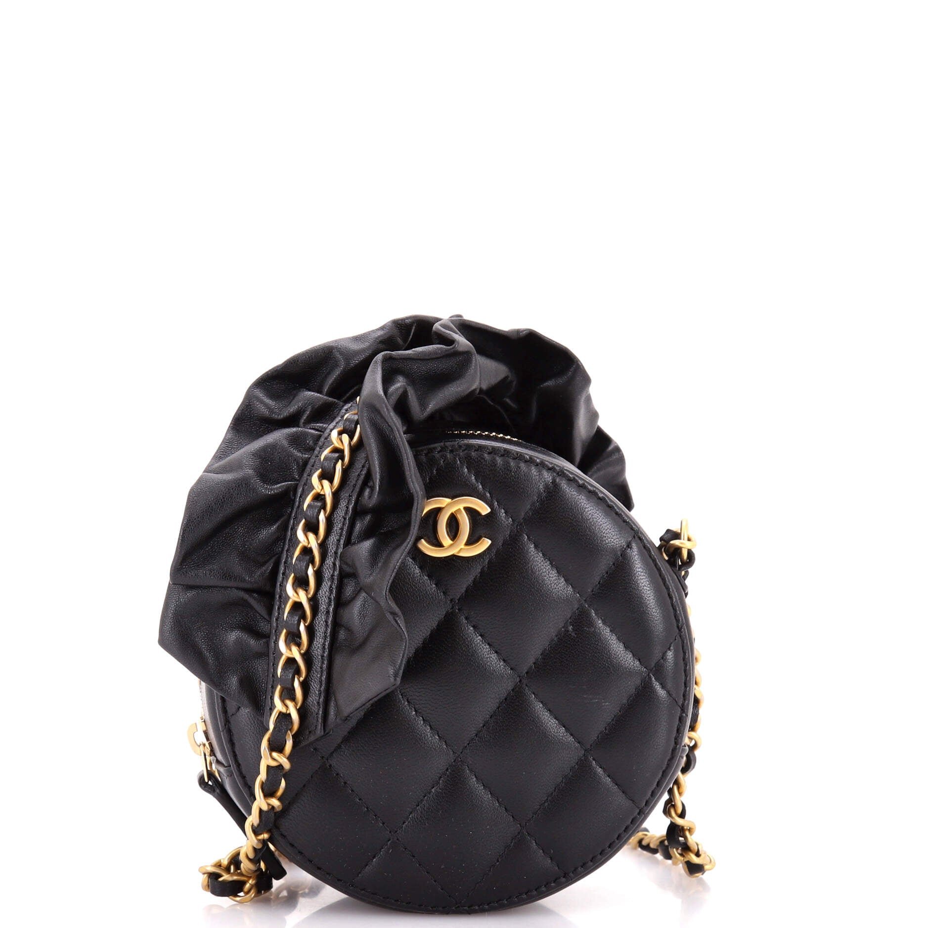 Romance Round Clutch with Chain Quilted Lambskin